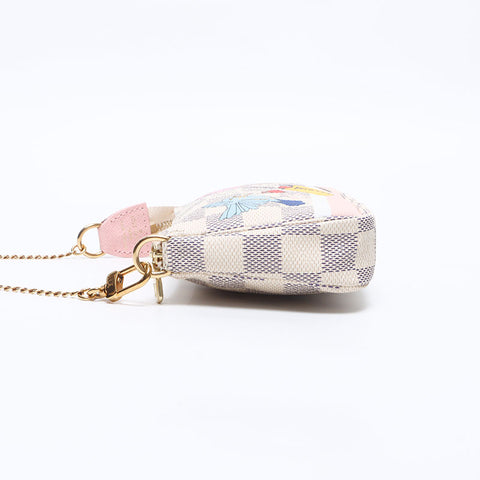 LOUIS VUITTON 2018 Damier Azur Mini Pochette Accessoires Pouch Handbag white WS14554