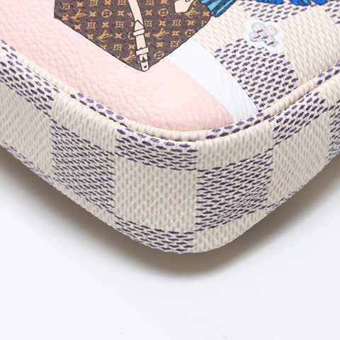 LOUIS VUITTON 2018 Damier Azur Mini Pochette Accessoires Pouch Handbag white WS14554