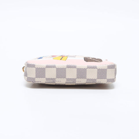 LOUIS VUITTON 2018 Damier Azur Mini Pochette Accessoires Pouch Handbag white WS14554