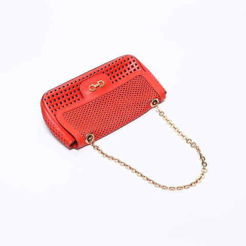 Salvatore Ferragamo Gancini punching Shoulder Bag Orange WS14556