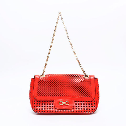 Salvatore Ferragamo Gancini punching Shoulder Bag Orange WS14556