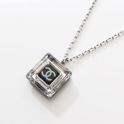 シャネル CHANEL 2005年 05A ラインストーン モノトーン ココマーク キューブ ネックレス シルバー WS14564
