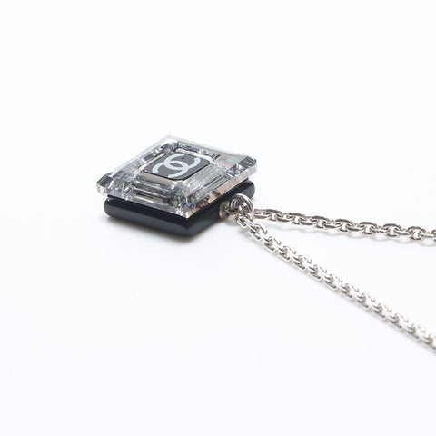シャネル CHANEL 2005年 05A ラインストーン モノトーン ココマーク キューブ ネックレス シルバー WS14564