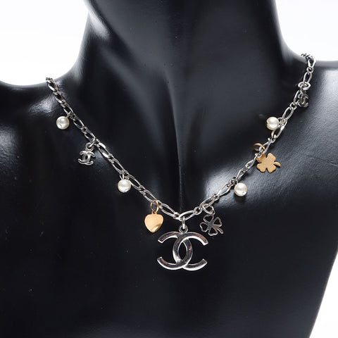 CHANEL 2006 06A COCO Mark Clover Necklace Silver WS14569