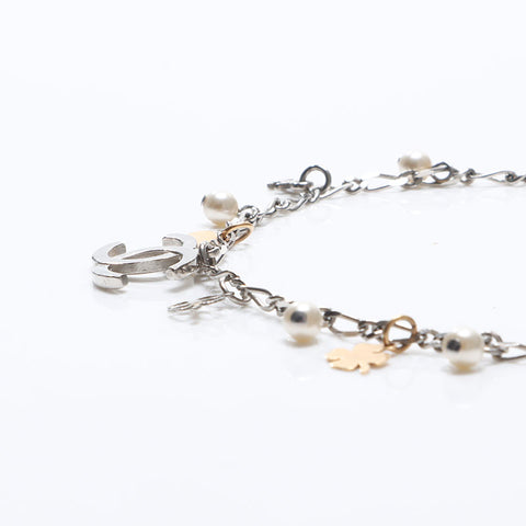 CHANEL 2006 06A COCO Mark Clover Necklace Silver WS14569