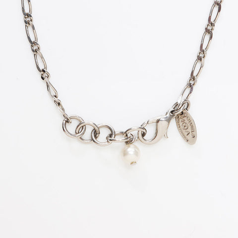 CHANEL 2006 06A COCO Mark Clover Necklace Silver WS14569