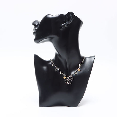 CHANEL 2006 06A COCO Mark Clover Necklace Silver WS14569