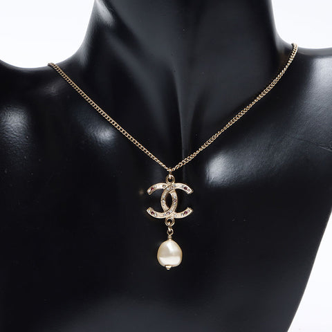 CHANEL 12A 2012 COCO Mark Rhinestone Pearl Necklace gold WS14579