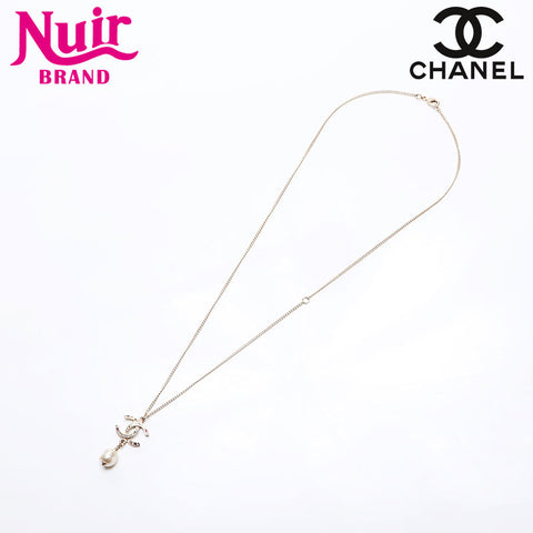 CHANEL 12A 2012 COCO Mark Rhinestone Pearl Necklace gold WS14579