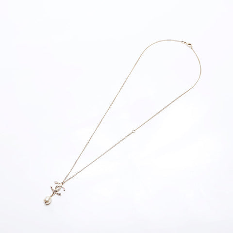 CHANEL 12A 2012 COCO Mark Rhinestone Pearl Necklace gold WS14579