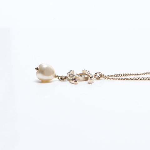 CHANEL 12A 2012 COCO Mark Rhinestone Pearl Necklace gold WS14579