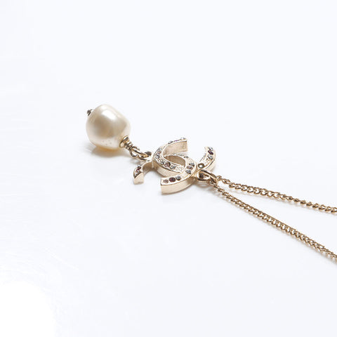 CHANEL 12A 2012 COCO Mark Rhinestone Pearl Necklace gold WS14579