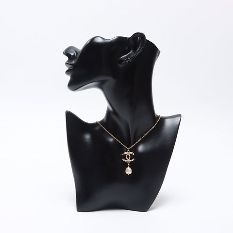 CHANEL 12A 2012 COCO Mark Rhinestone Pearl Necklace gold WS14579