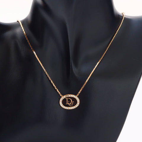 Christian Dior Logo rhinestone Necklace gold WS14601