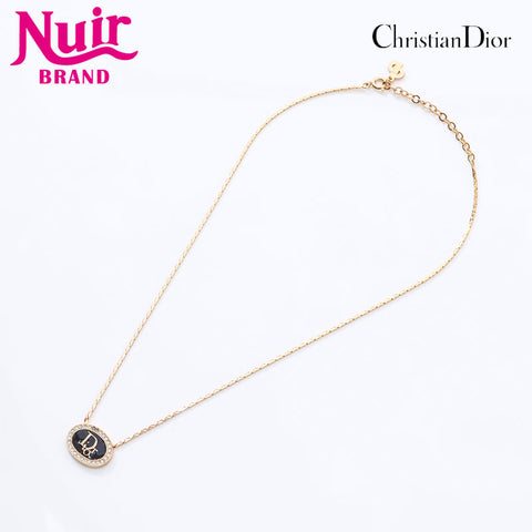 Christian Dior Logo rhinestone Necklace gold WS14601