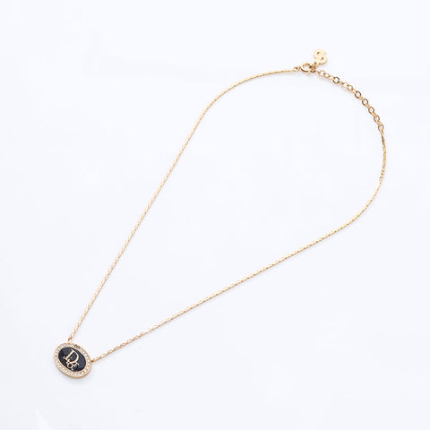 Christian Dior Logo rhinestone Necklace gold WS14601