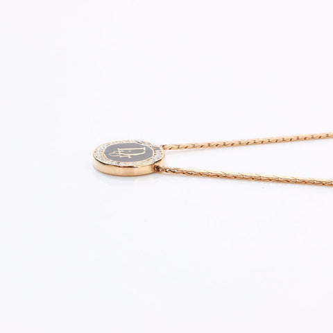 Christian Dior Logo rhinestone Necklace gold WS14601