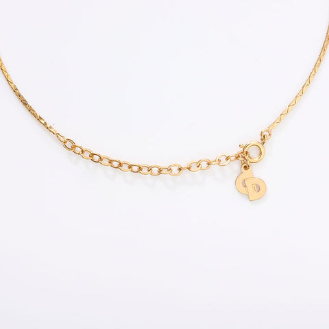Christian Dior Logo rhinestone Necklace gold WS14601