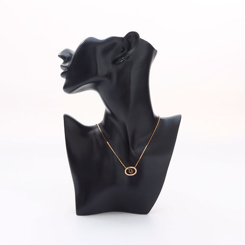 Christian Dior Logo rhinestone Necklace gold WS14601