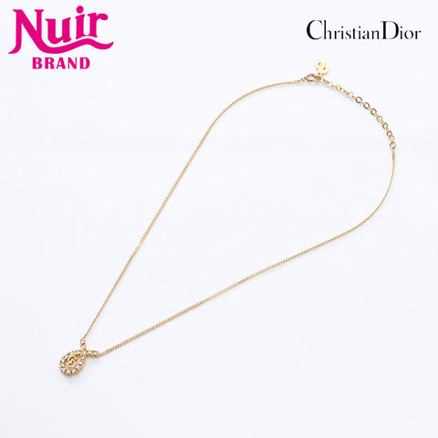 Christian Dior Logo rhinestone Necklace gold WS14602