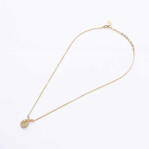Christian Dior Logo rhinestone Necklace gold WS14602
