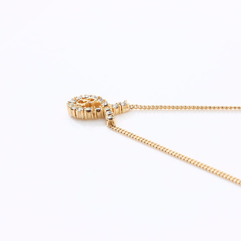 Christian Dior Logo rhinestone Necklace gold WS14602