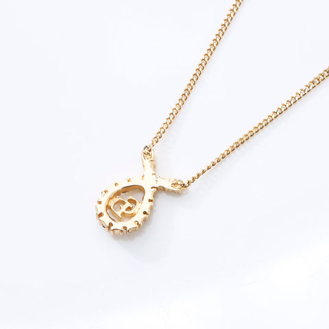 Christian Dior Logo rhinestone Necklace gold WS14602