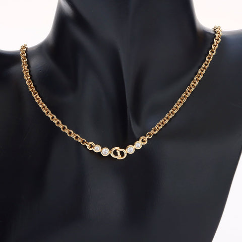 Christian Dior Logo rhinestone Necklace gold WS14604