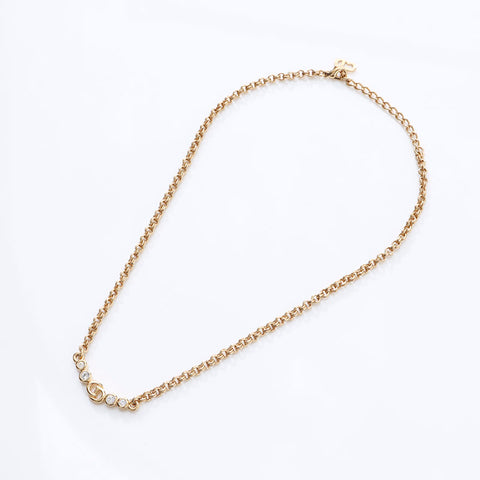 Christian Dior Logo rhinestone Necklace gold WS14604