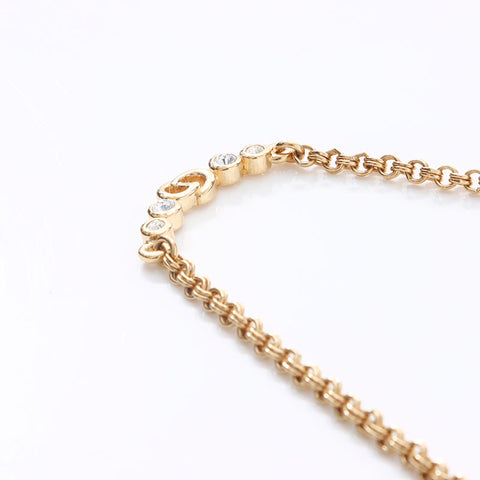 Christian Dior Logo rhinestone Necklace gold WS14604