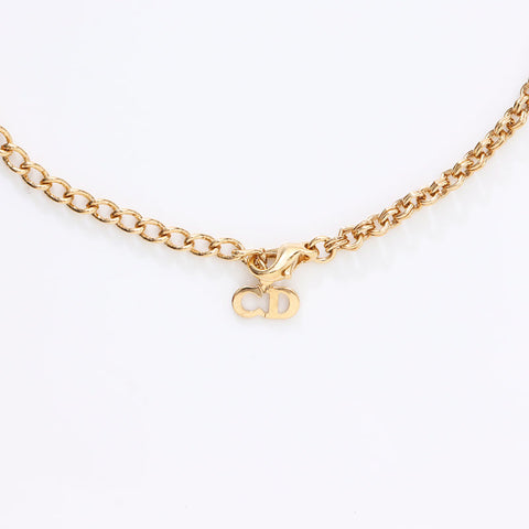 Christian Dior Logo rhinestone Necklace gold WS14604