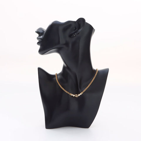 Christian Dior Logo rhinestone Necklace gold WS14604