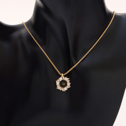 Christian Dior Logo rhinestone Necklace gold WS14605