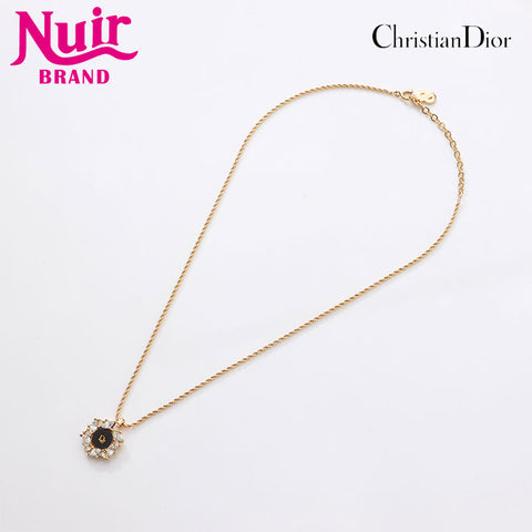 Christian Dior Logo rhinestone Necklace gold WS14605