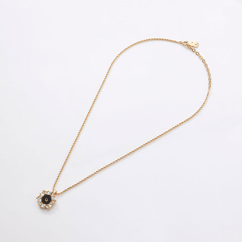 Christian Dior Logo rhinestone Necklace gold WS14605