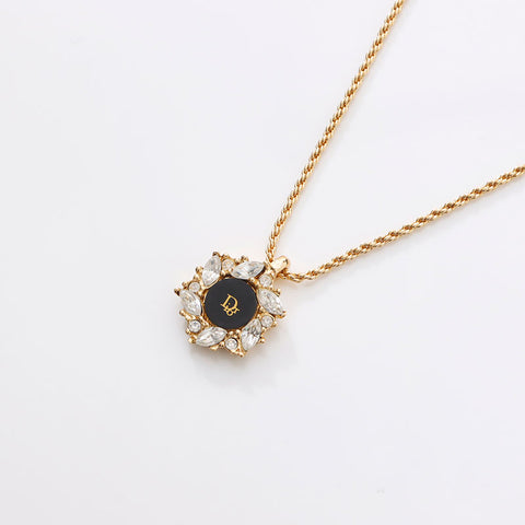 Christian Dior Logo rhinestone Necklace gold WS14605