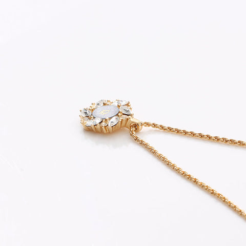Christian Dior Logo rhinestone Necklace gold WS14605