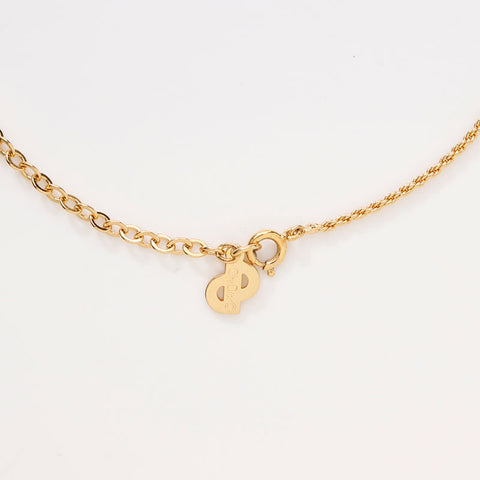 Christian Dior Logo rhinestone Necklace gold WS14605