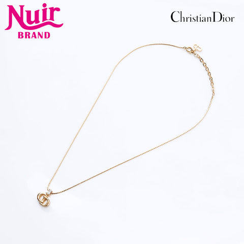 Christian Dior Logo rhinestone Necklace gold WS14606