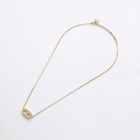 Christian Dior Logo rhinestone Necklace gold WS14607