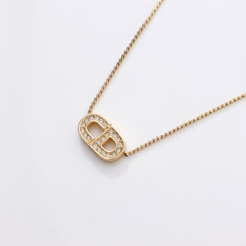 Christian Dior Logo rhinestone Necklace gold WS14607