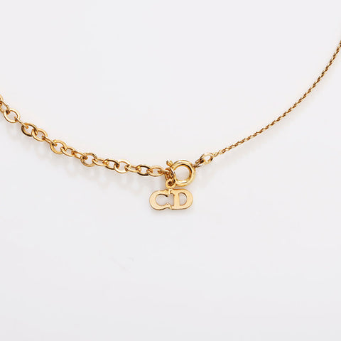 Christian Dior Logo rhinestone Necklace gold WS14607
