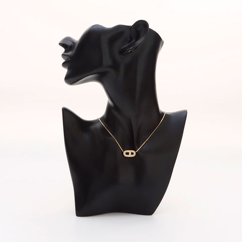 Christian Dior Logo rhinestone Necklace gold WS14607