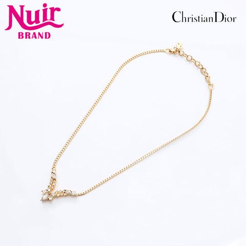 Christian Dior Rhinestone Necklace gold WS14617