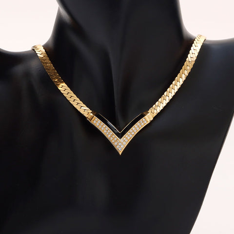 Christian Dior Rhinestone Necklace gold WS14622