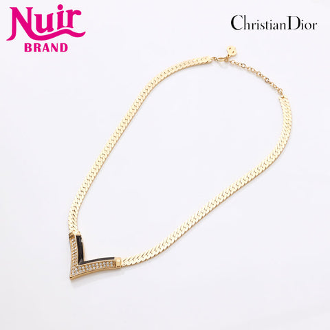Christian Dior Rhinestone Necklace gold WS14622