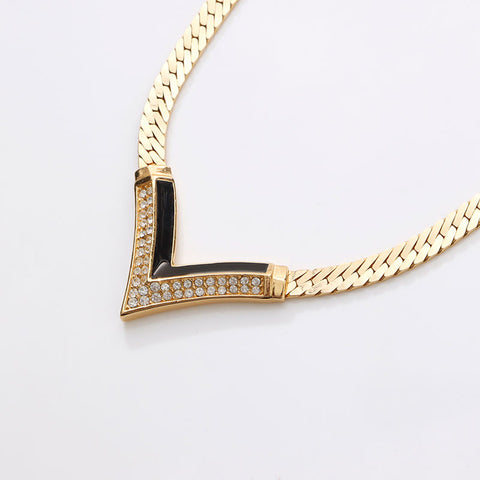 Christian Dior Rhinestone Necklace gold WS14622