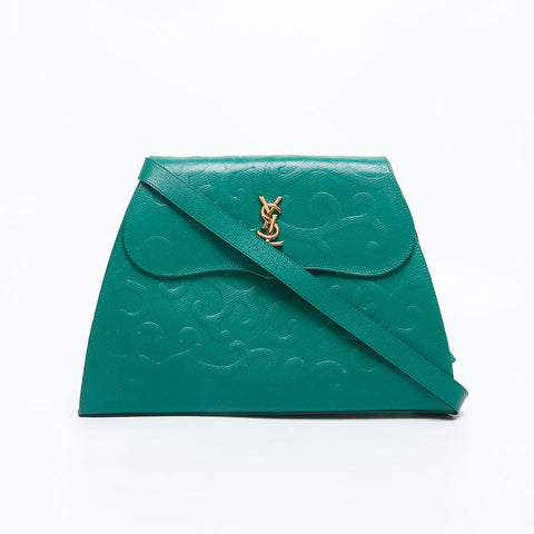 YVES SAINT LAURENT Logo Arabesque pattern Shoulder Bag green WS14623