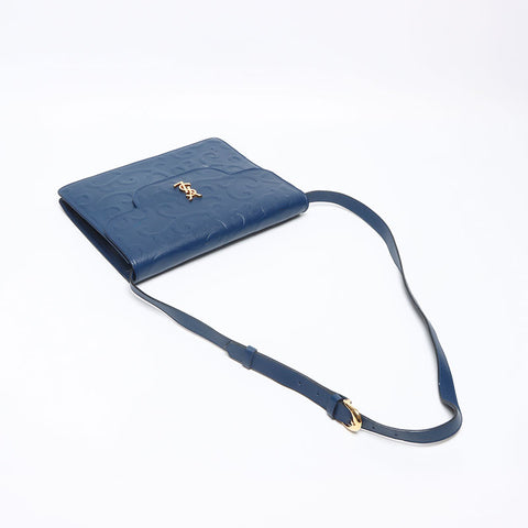 YVES SAINT LAURENT Logo Arabesque pattern Shoulder Bag Navy WS14624
