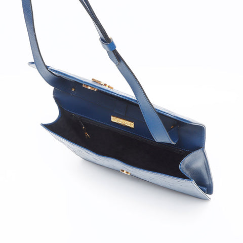 イヴ・サンローラン YVES SAINT LAURENT ロゴ 唐草模様 ショルダーバッグ ネイビー WS14624